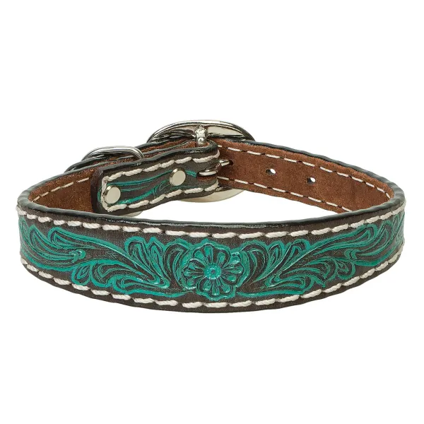 Carved Turquoise Flower Dog Collar