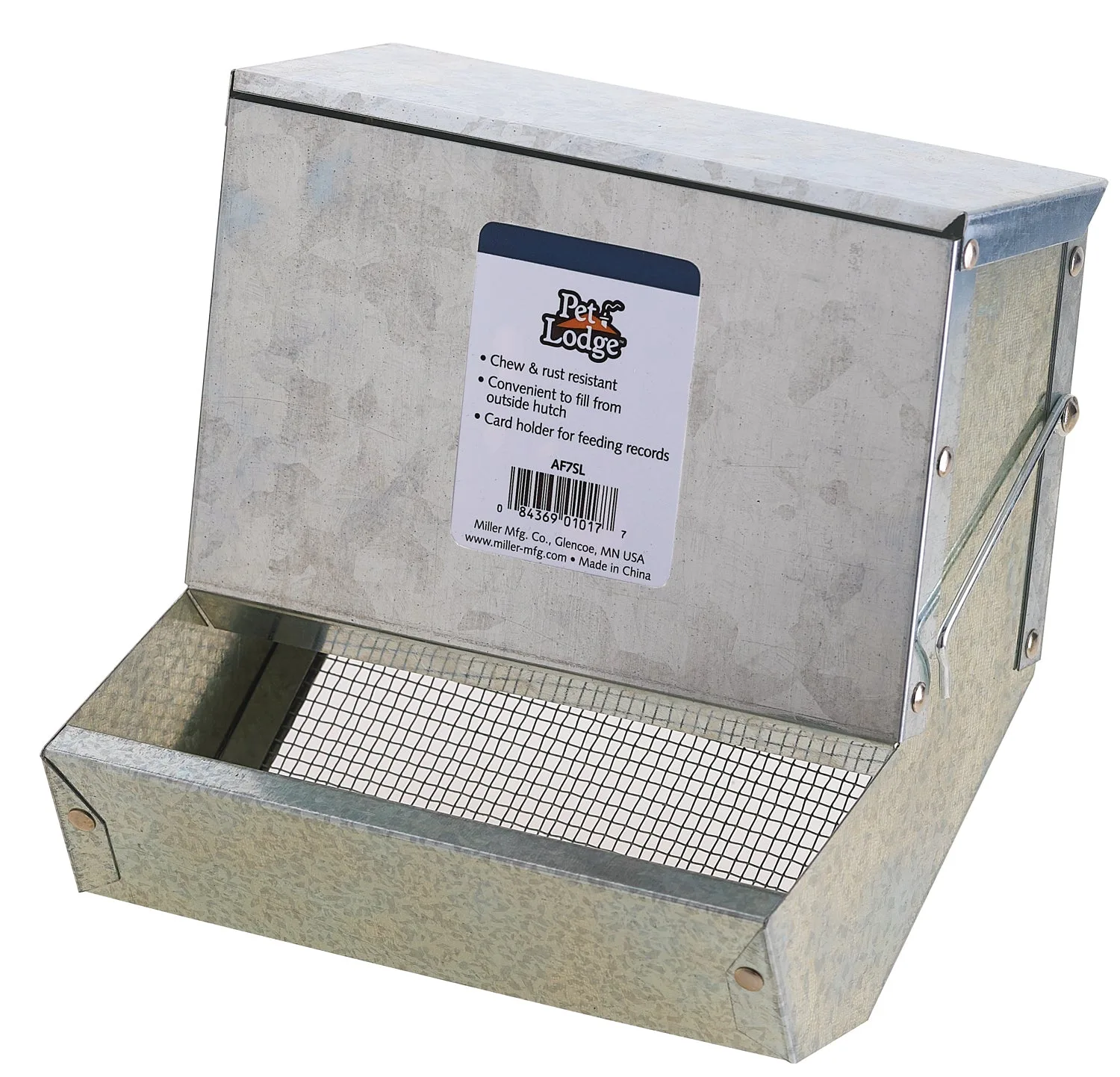 Pet Lodge Metal Small Animal Feeder with Lid in Sifter Bottom and Lid
