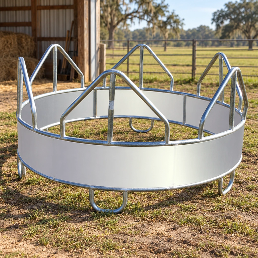 Galvanized Horse Hay Ring with Sheeted Bottom, 8-ft