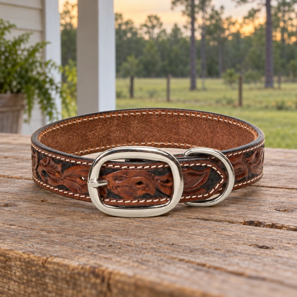 Weaver Leather Carved Chestnut Dog Collar, 1 in x 25 in