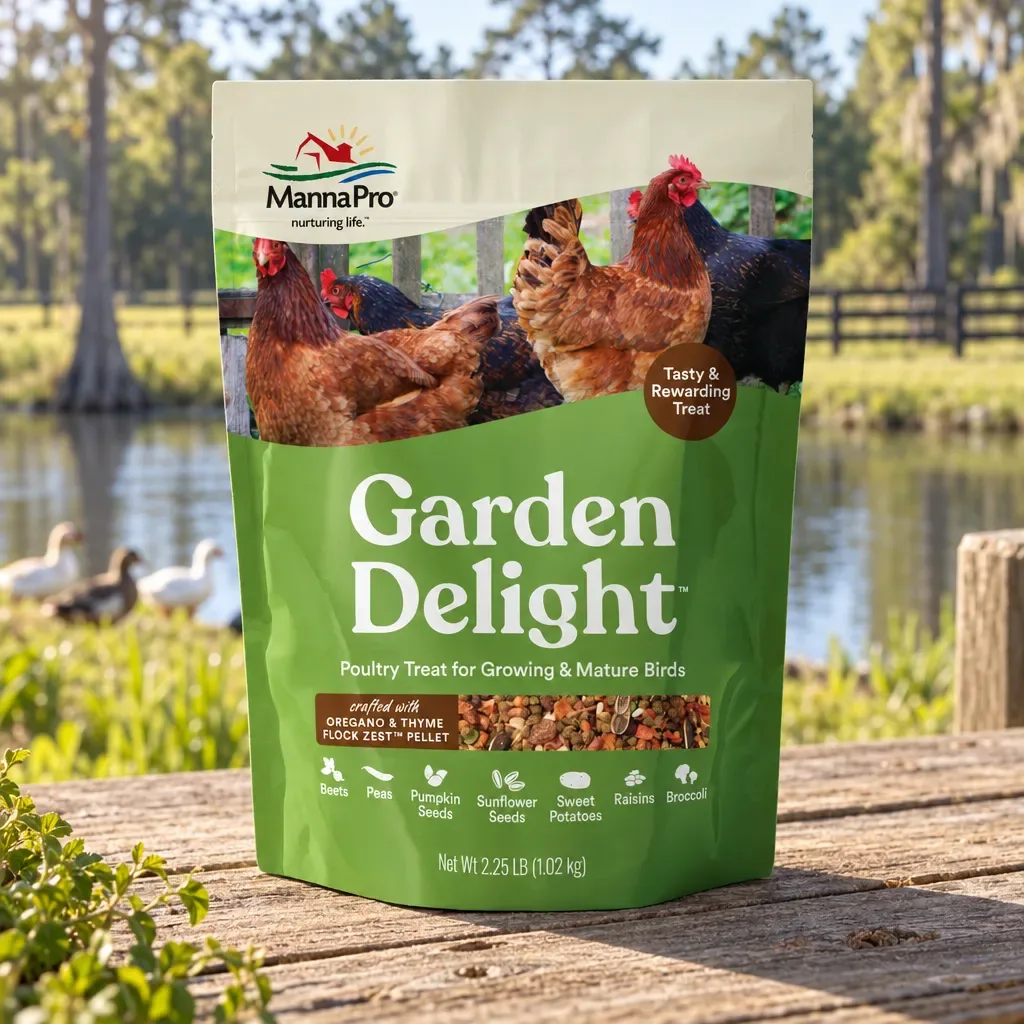 Manna Pro Garden Delight, 2.25 lb, outdoors in rural Northwest Florida