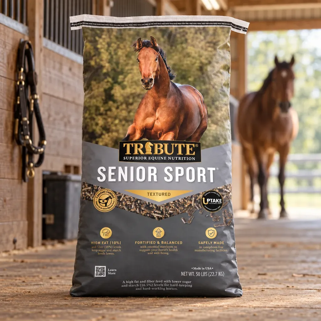 Tribute Senior Sport feed package in a barn