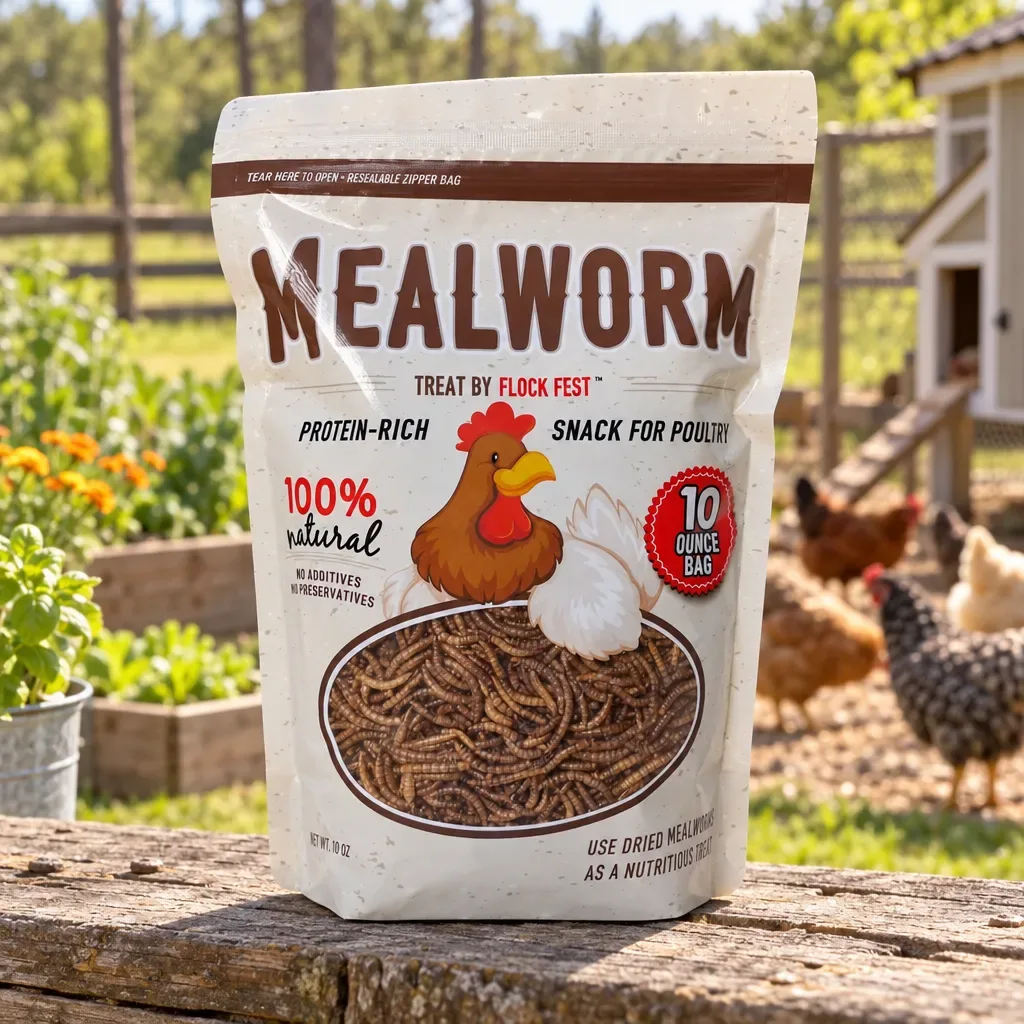 Flock Fest Dried Mealworms, 10 oz, outdoors in rural Northwest Florida
