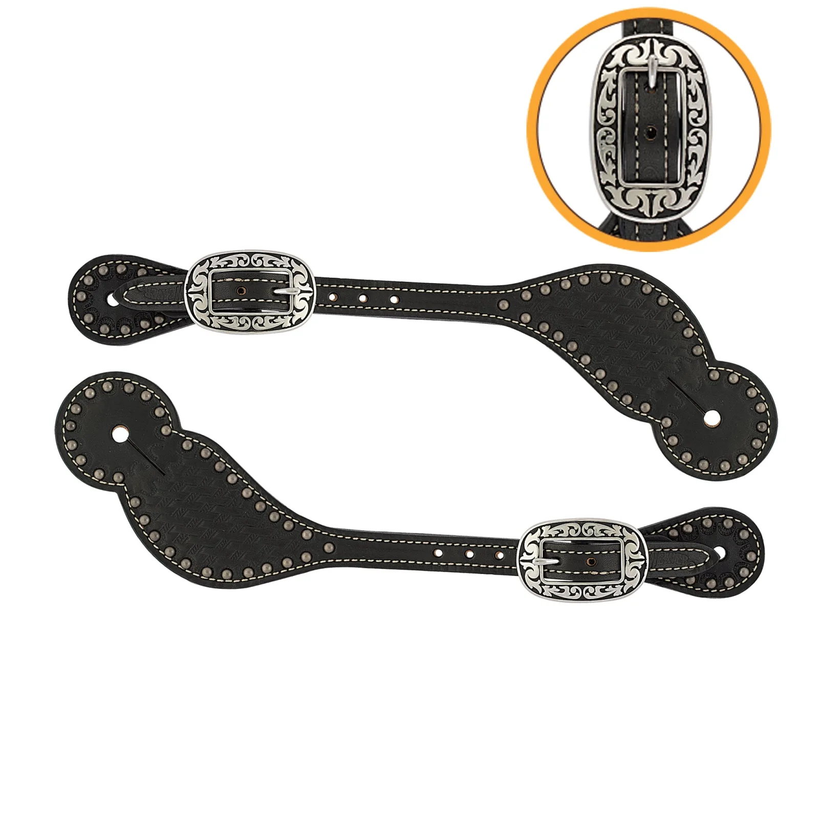 Weaver Leather Basketweave Bridle Leather Spur Straps, Regular, Black
