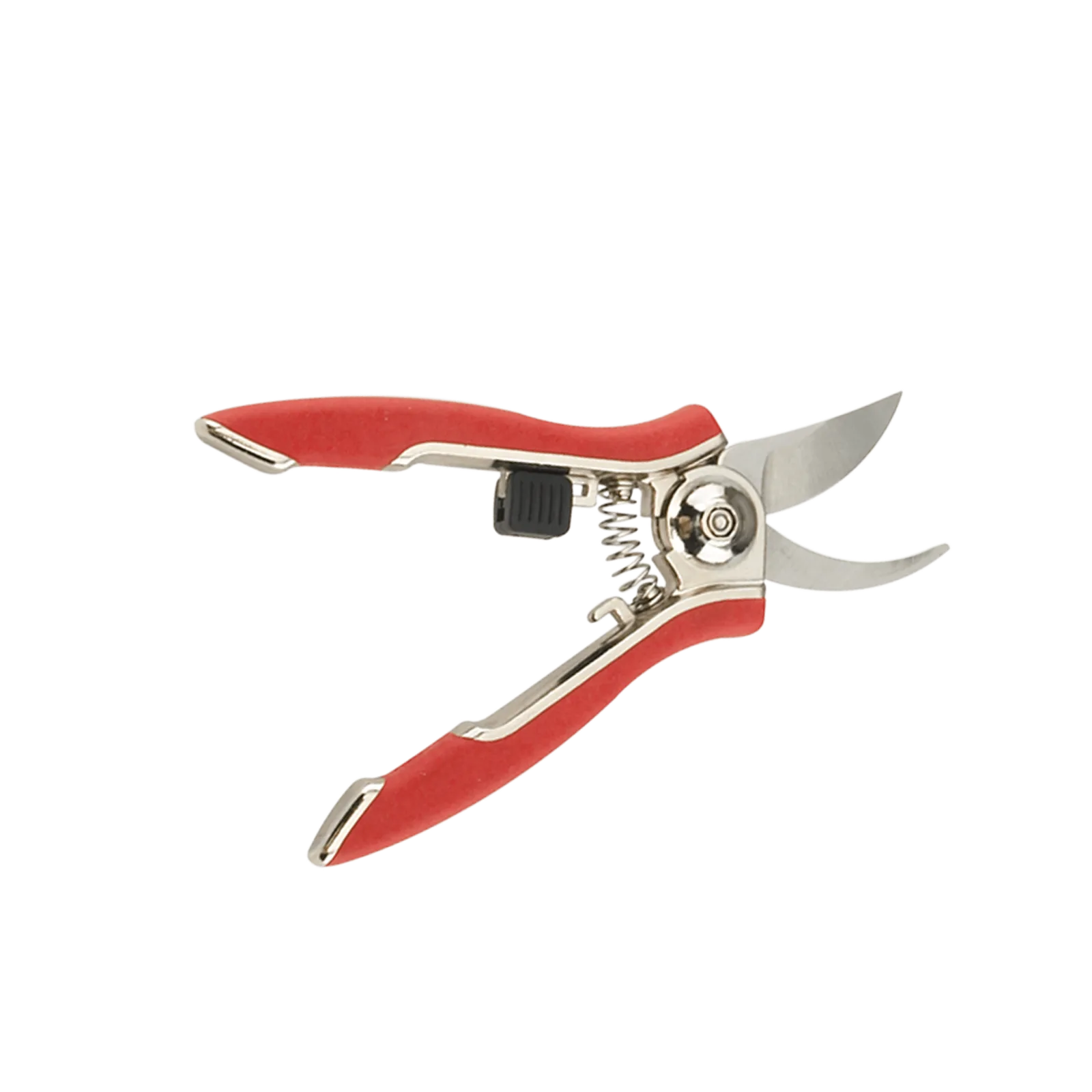 Dramm ColorPoint compact pruner with red handles and stainless steel blades, open
