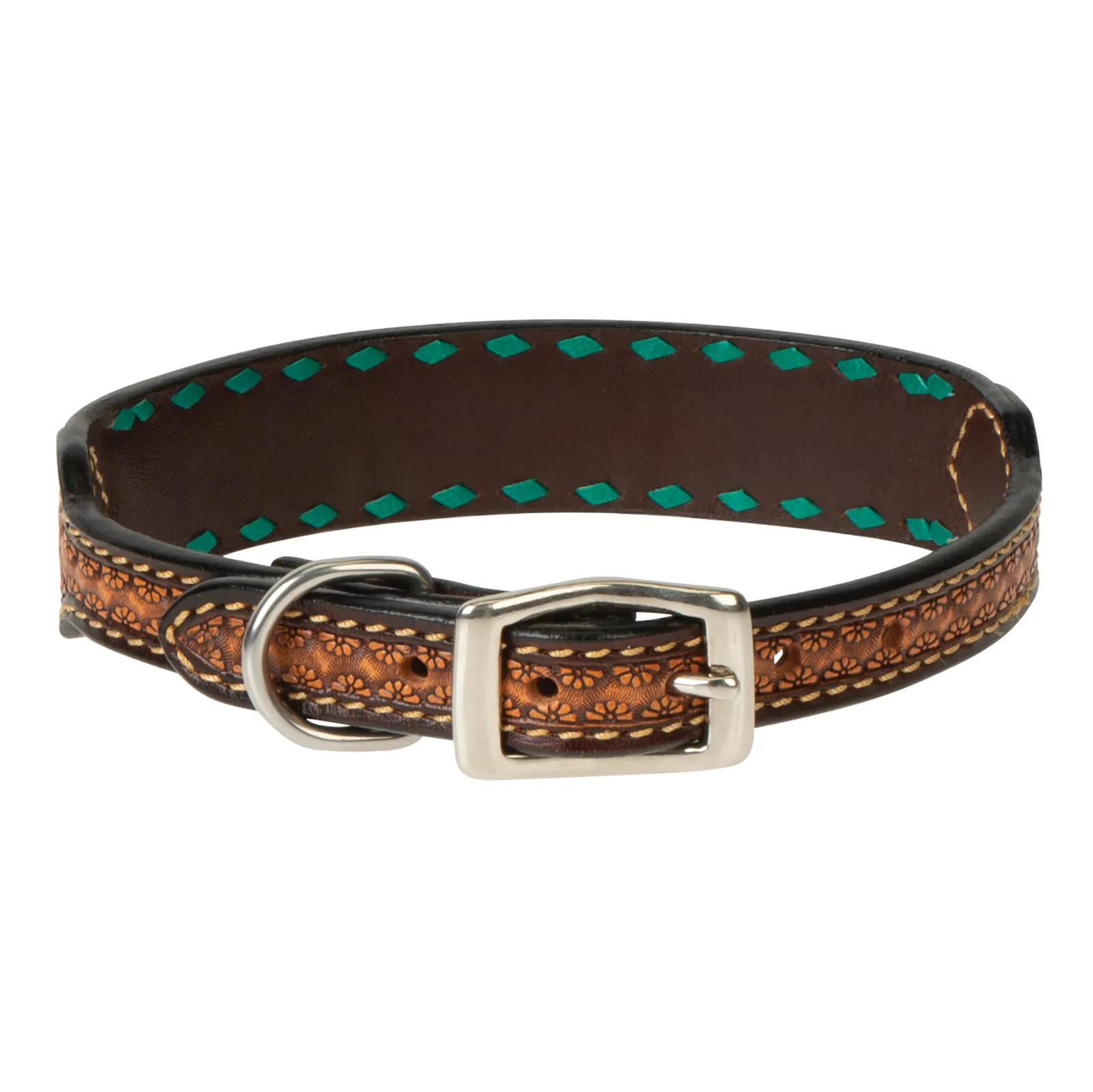 Weaver Leather Turquoise Cross Floral Buckstitch Dog Collar