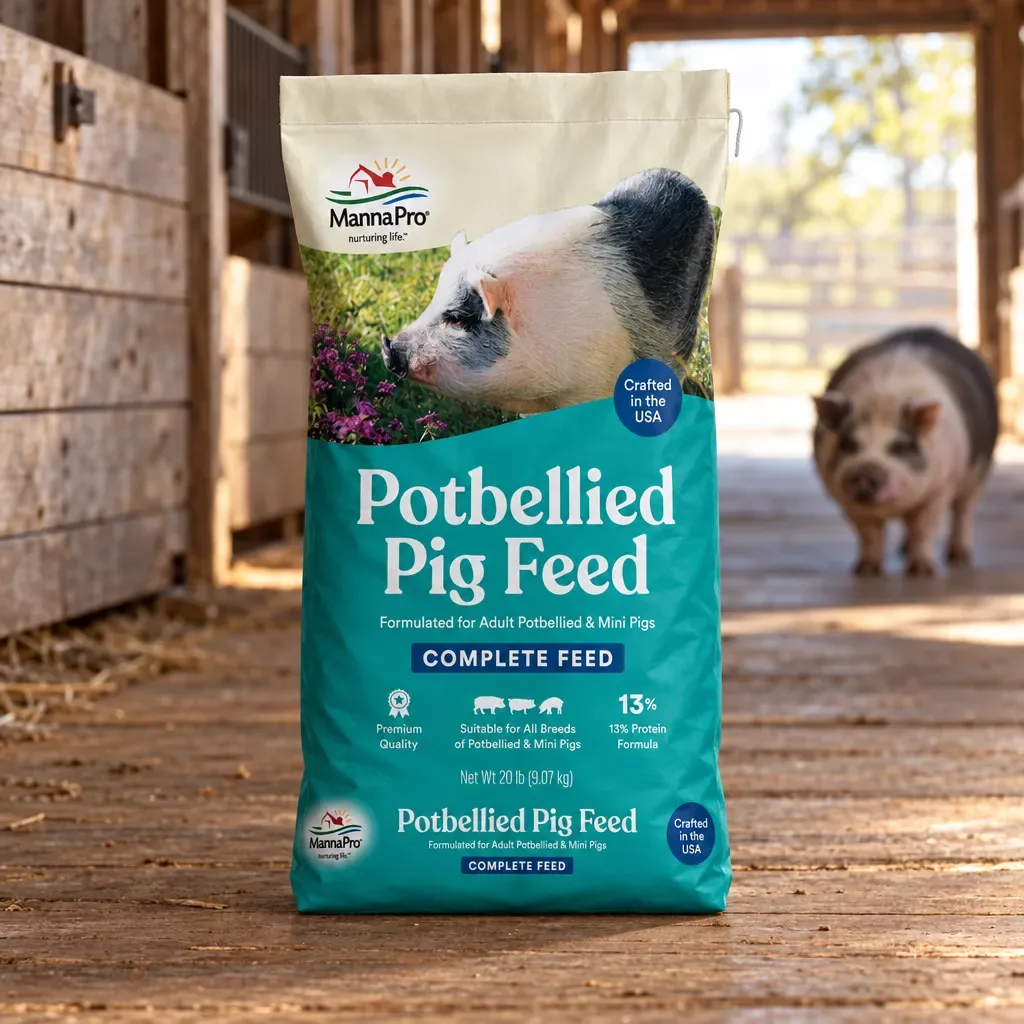 Manna Pro Potbellied Pig Feed in a rural Florida farm barn
