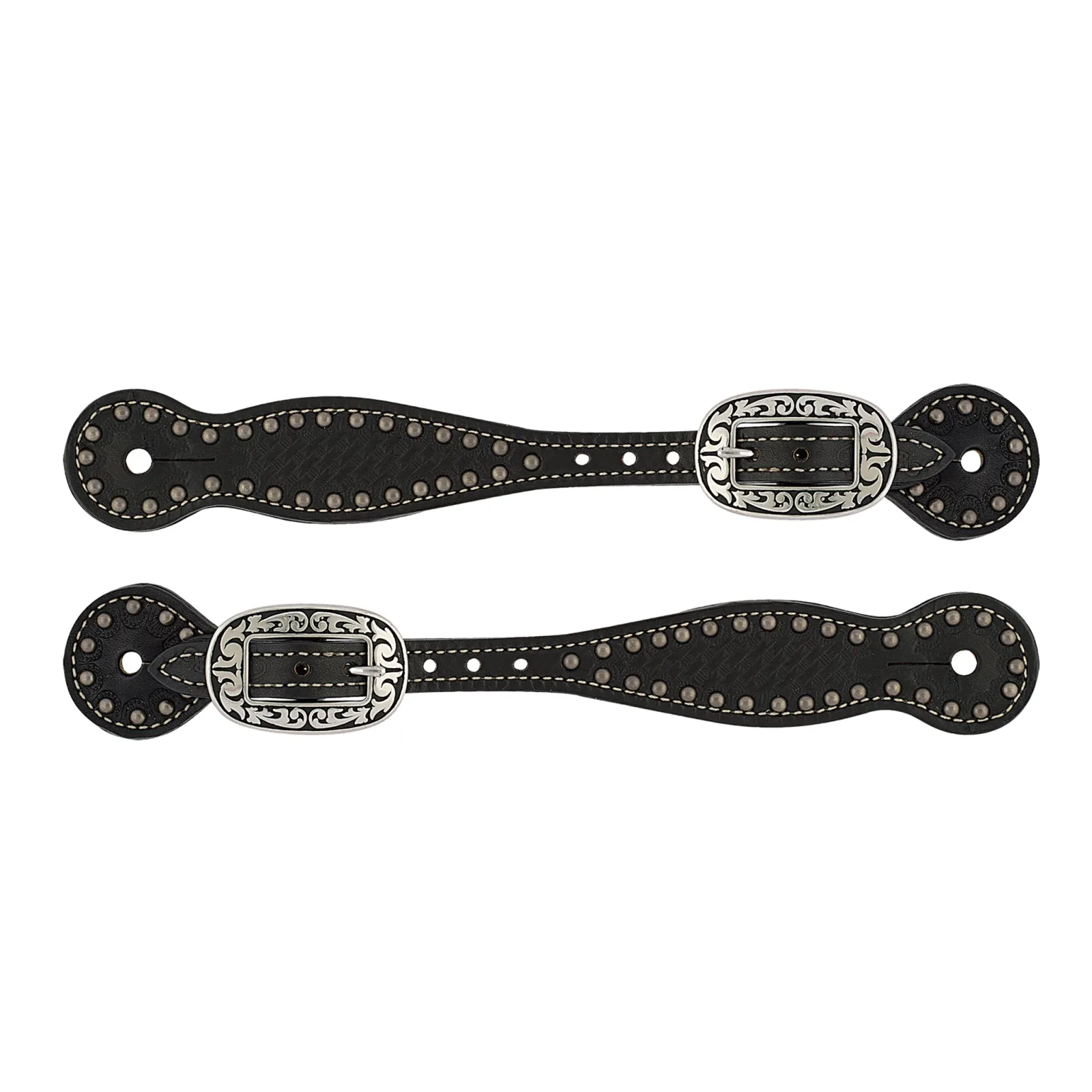 Weaver Leather Basketweave Bridle Leather Spur Straps, Thin, Black