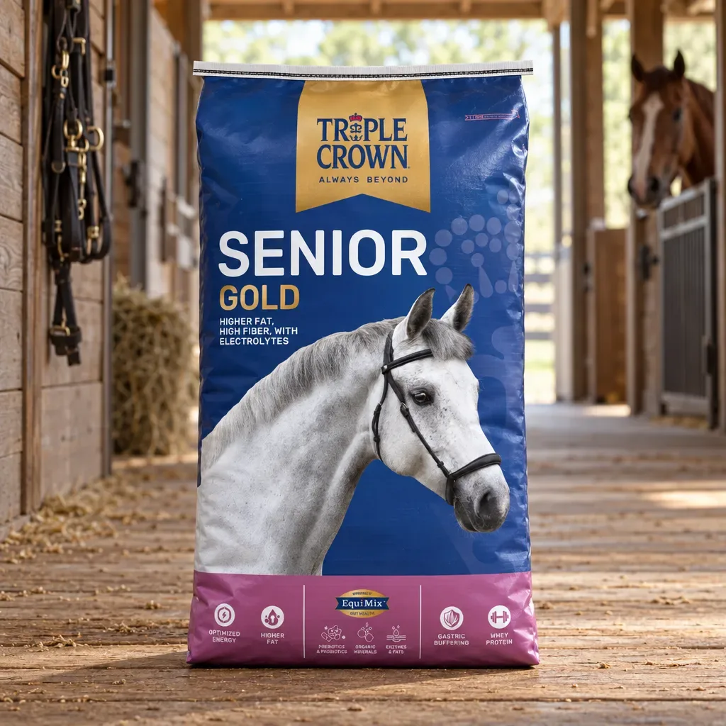 Triple Crown Triple Crown Senior Gold feed package in a barn
