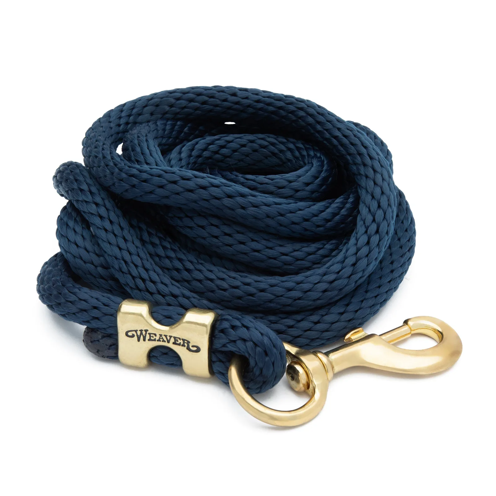 Weaver 10 ft poly lead rope in navy with a solid brass 225 snap