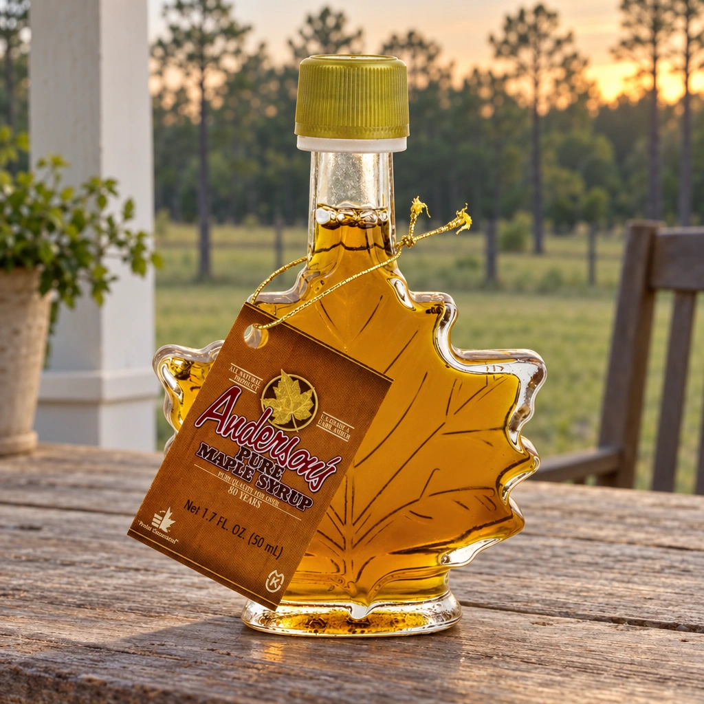 Anderson's Grade A Dark Pure Maple Syrup, Maple Leaf Glass Bottle, 50 ml