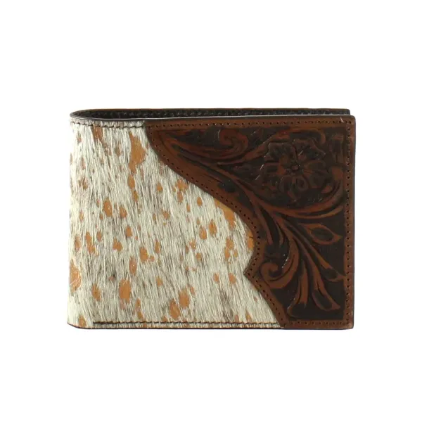 Nocona Bifold Wallet Tooled Calf Hair Brown