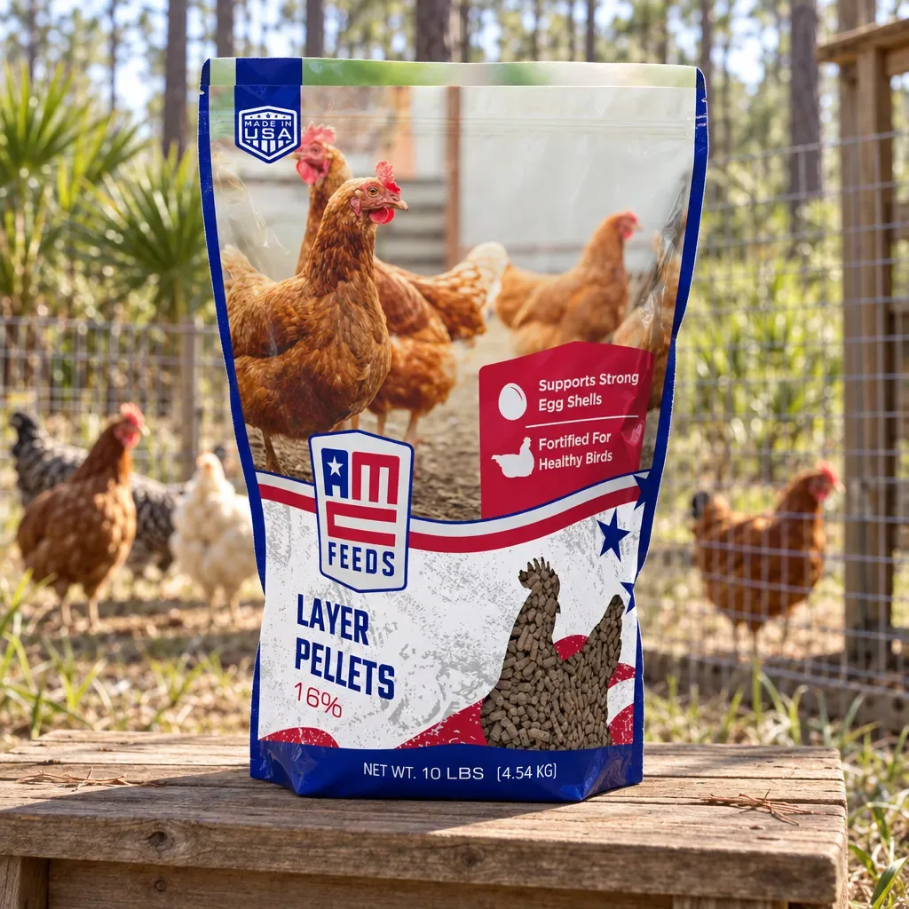 American Classic 16% Mini Layer Pellets, 10 lb, outdoors in rural Northwest Florida