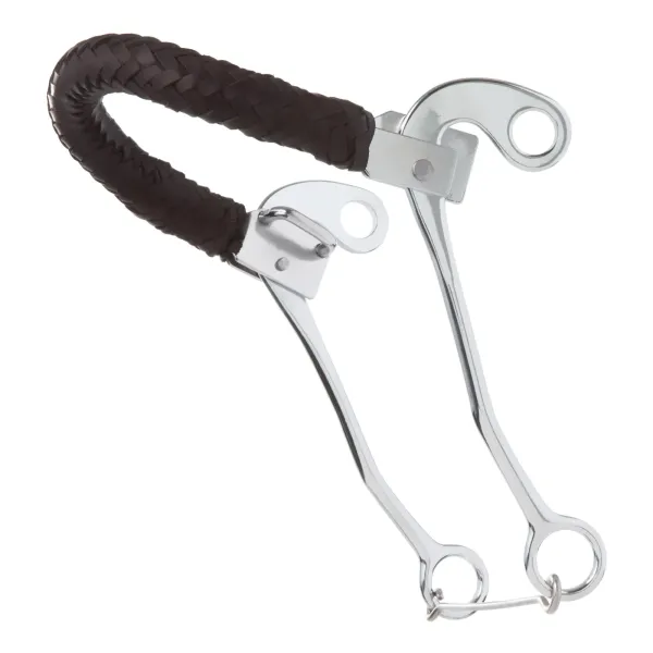Hackamore Bit with Braided Leather Noseband, Chrome, 9" Cheeks