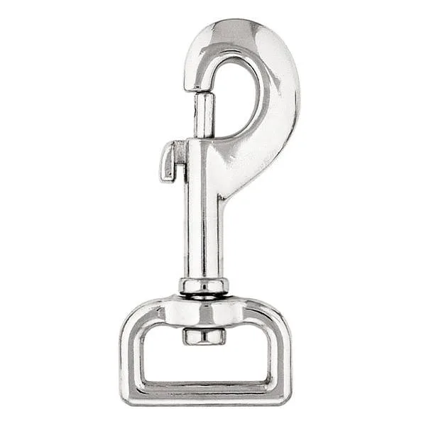 Nickel plated square swivel snap with a trigger lever and square swivel loop, product photo