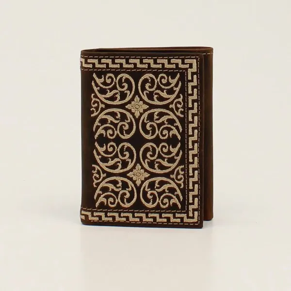 Nocona Mens Trifold Wallet Cream Embroidered Brown