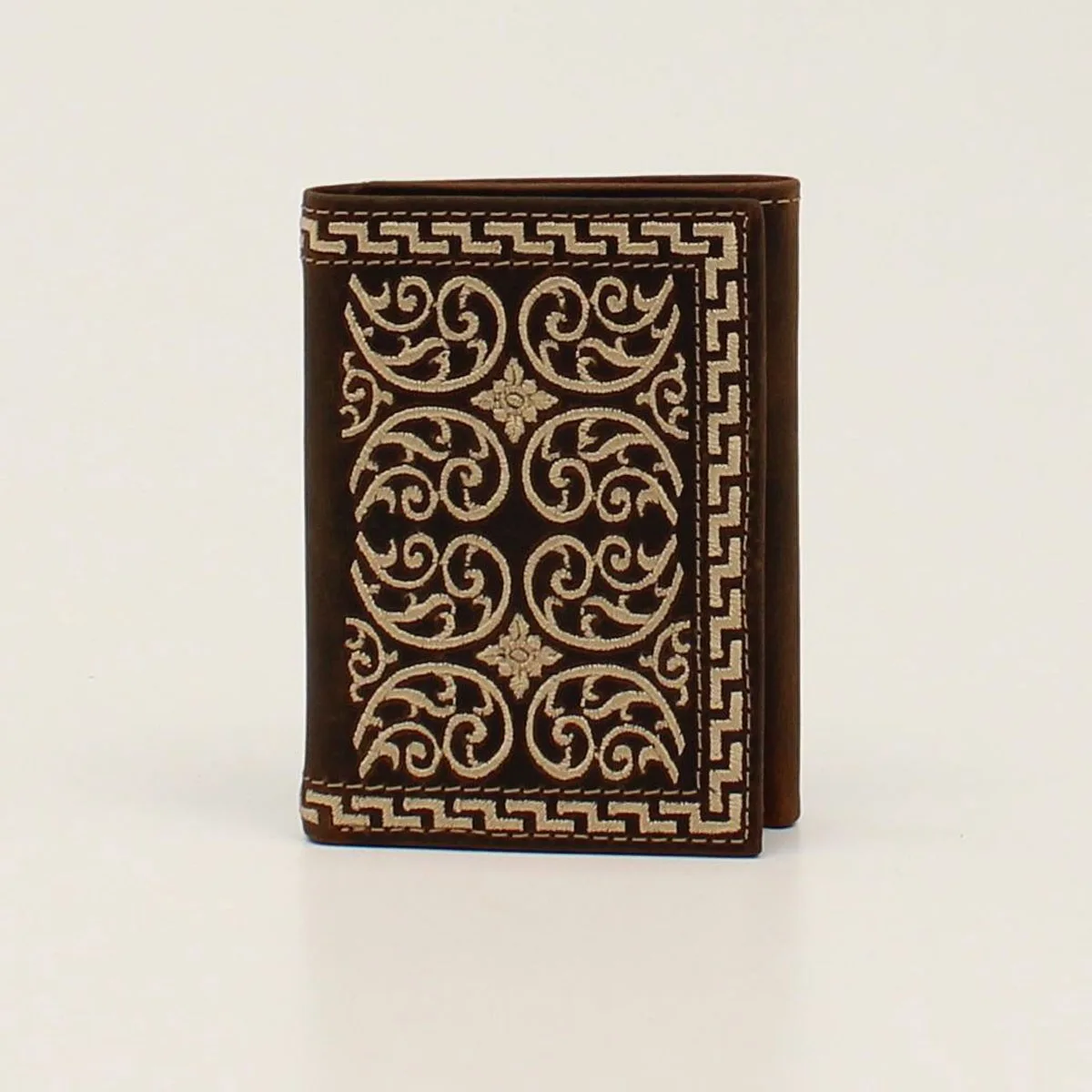 Nocona Mens Trifold Wallet Cream Embroidered Brown